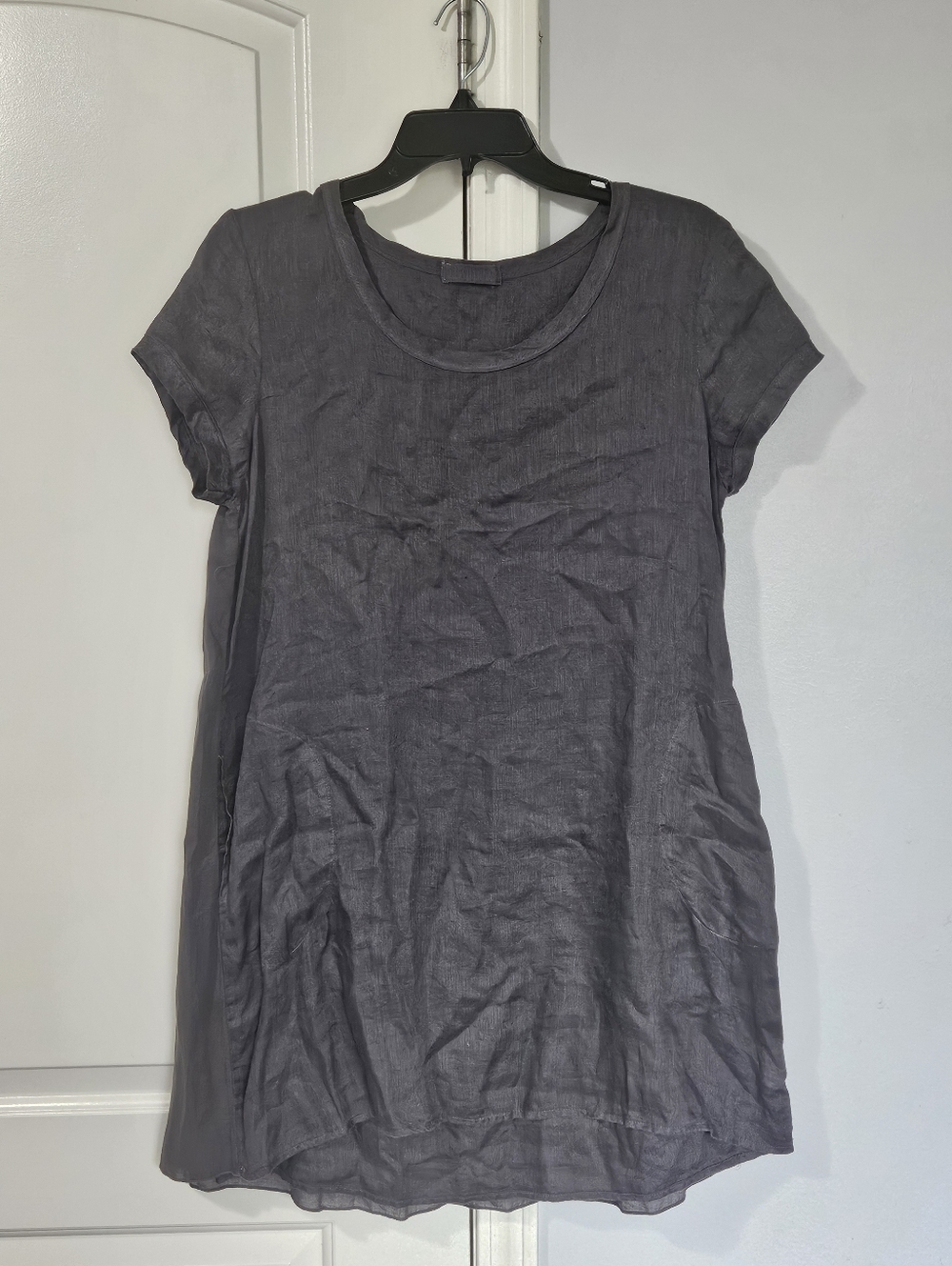 CP Shades Gray Short Sleeve Linen Blend Tunic Dress